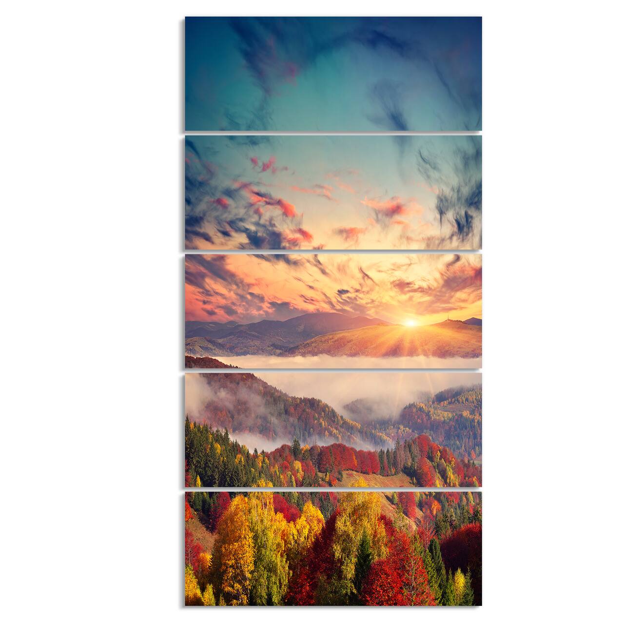 Designart - Colorful Sunset in Foggy Mountains - Large Landscape Canvas Art Print